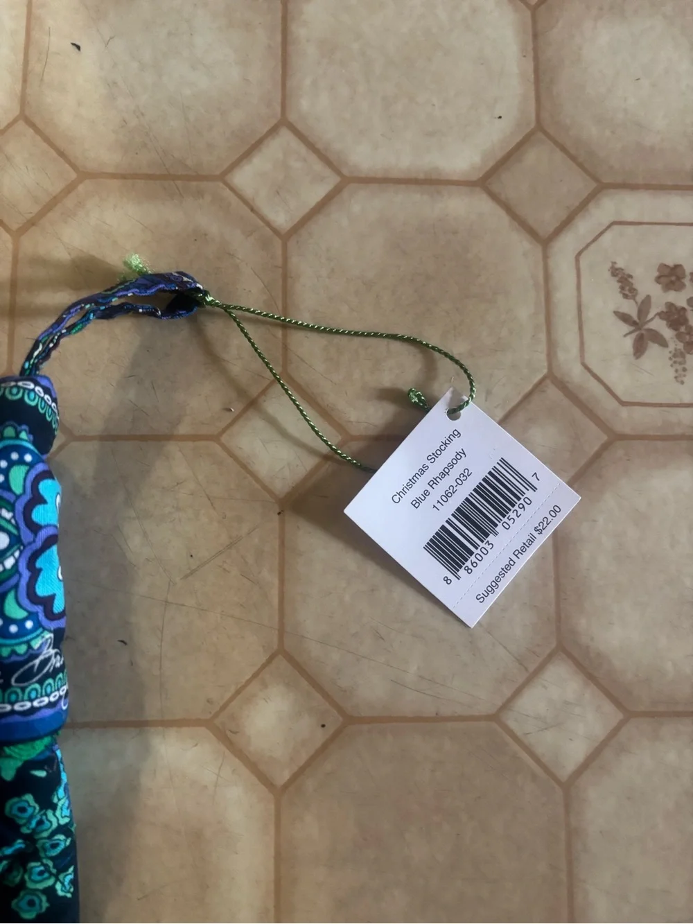 Vera Bradley Blue Green Paisley Quilted Holiday Stocking